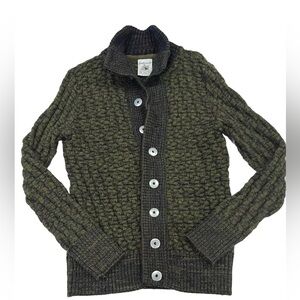 S.N.S Herning Stark Cardigan 100% Virgin Wool Chunky Navy Olive Mix Size S EUC